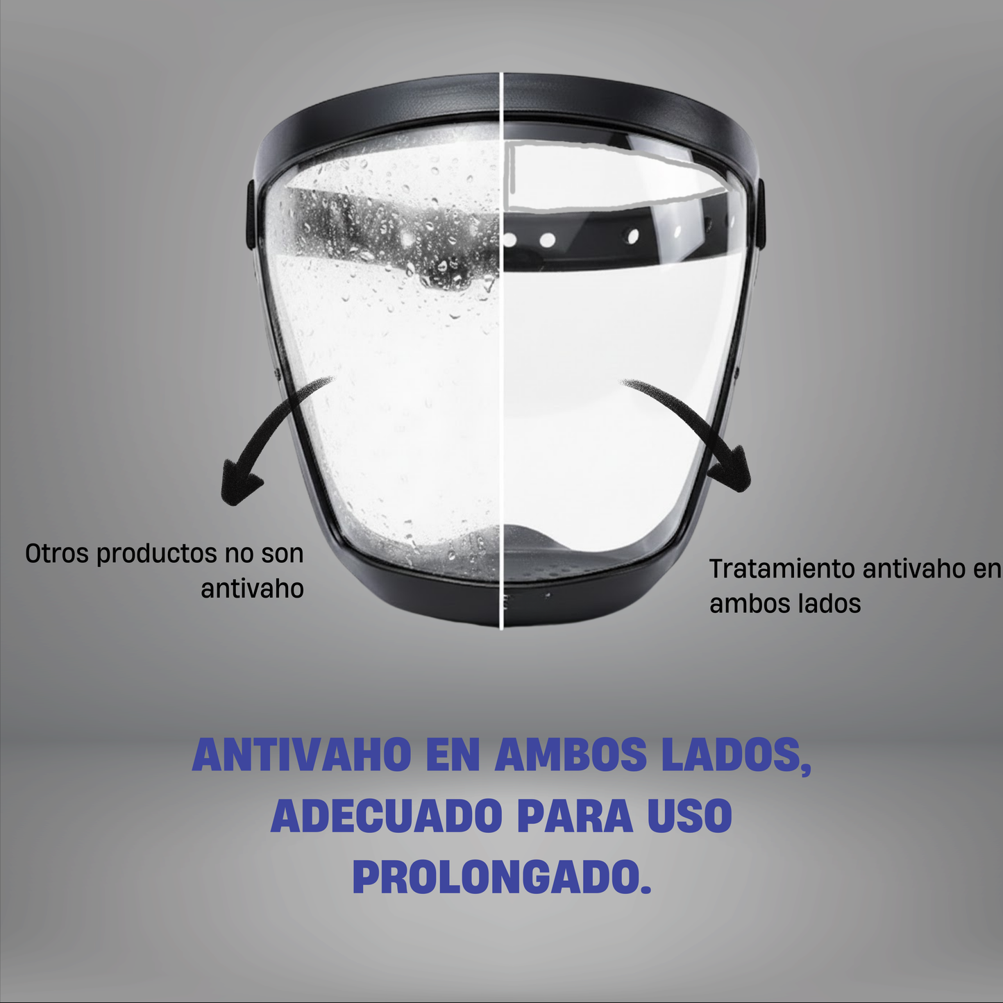 La visera protege el rostro del polvo fino y de la niebla.