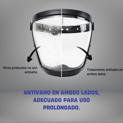 La visera protege el rostro del polvo fino y de la niebla.