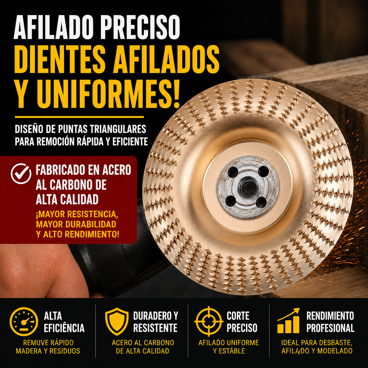 Set De 3 Discos De Desbaste De Acero Al Carbono Para Madera (Plano – Curvo – Inclinado)