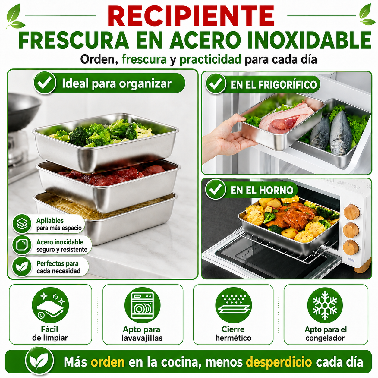 Cajas Para La Conservación De Alimentos, Bandeja Rectangular (25x20x5 cm)