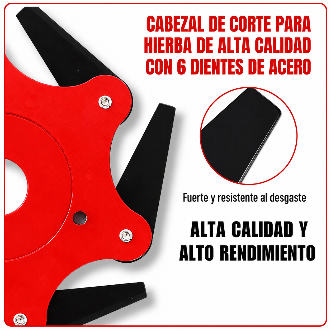 Cuchilla de acero de 6 dientes para césped (accesorios incluidos)