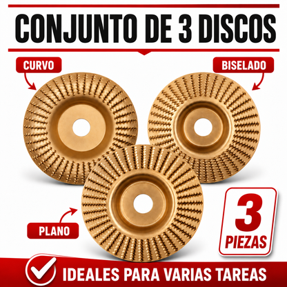 Set De 3 Discos De Desbaste De Acero Al Carbono Para Madera (Plano – Curvo – Inclinado)