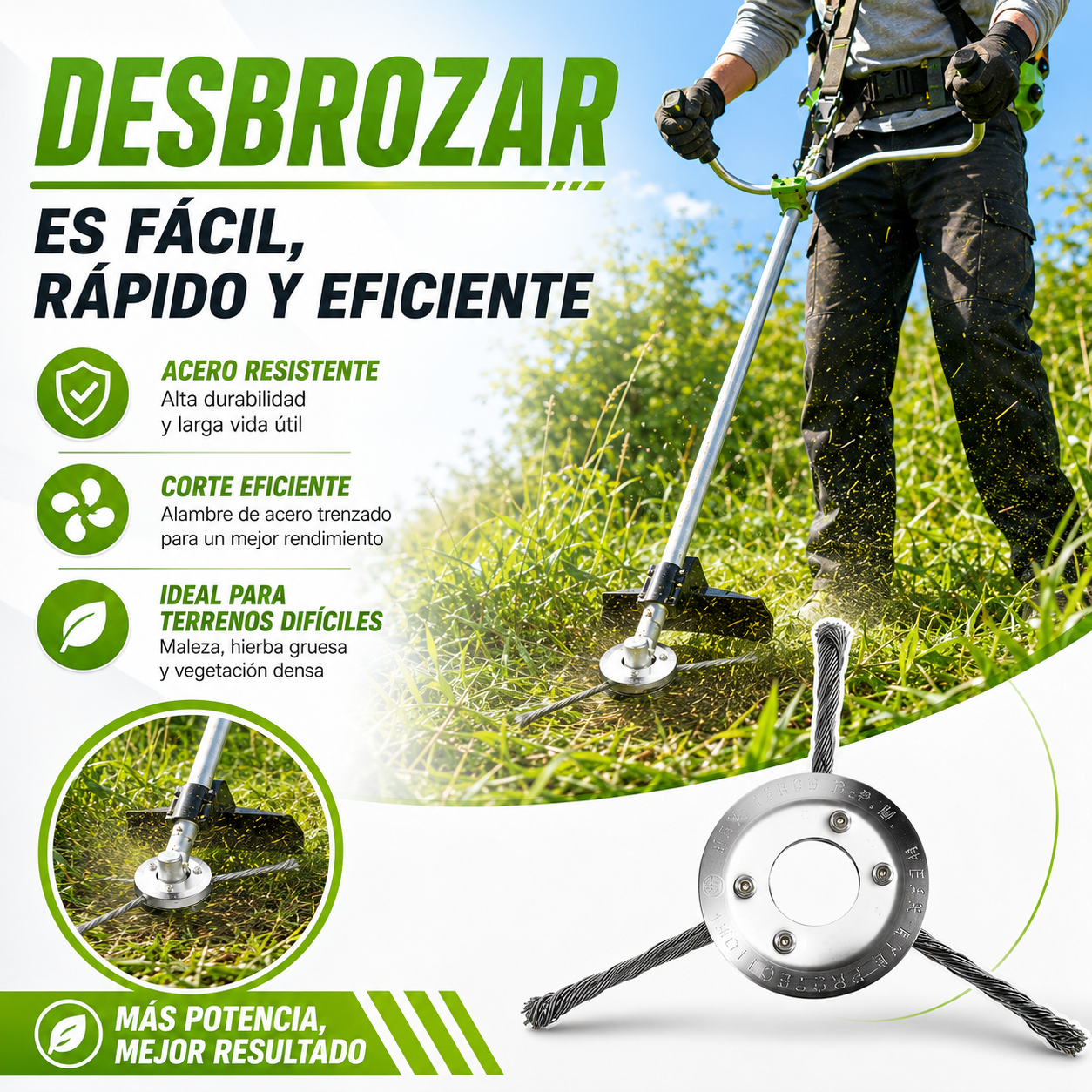 El Cabezal Del Cortacésped Tiene 3 Ramas Tejidas Con Alambre De Acero Resistente