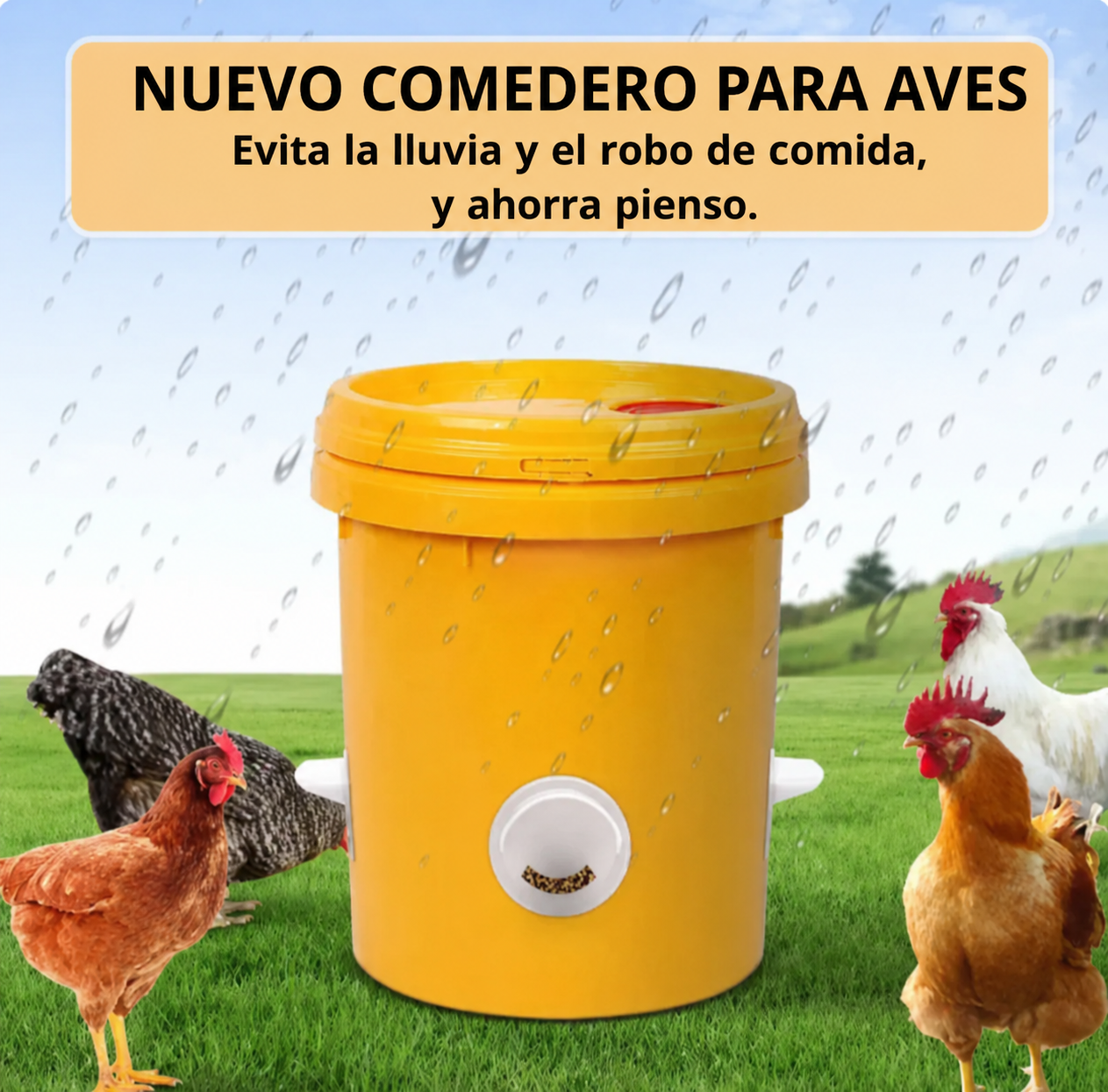 Puerta de alimentación automática para gallinas y patos, compatible con todo tipo de cubos — incluye sierra de corona