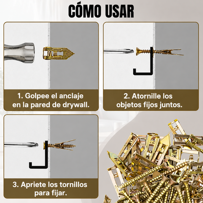 Kit Con 50 Piezas De Anclajes Y Tornillos Para Drywall, Madera Y Contrachapado
