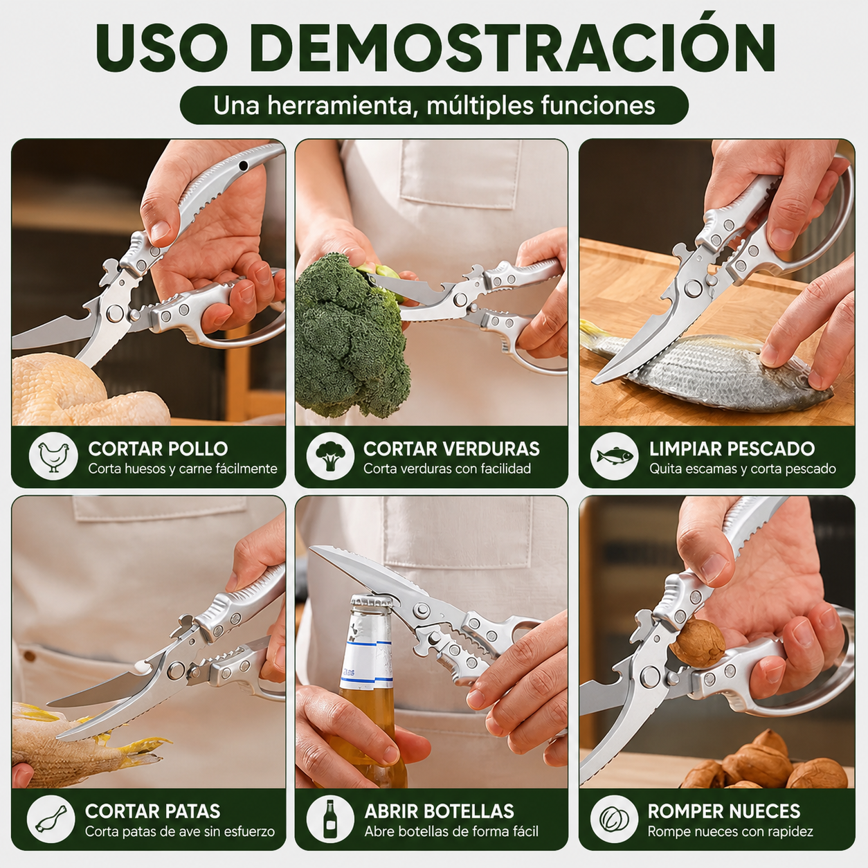 🇪🇸 Tijeras grandes con hoja en forma de diamante, hechas de acero inoxidable macizo importado de Alemania
