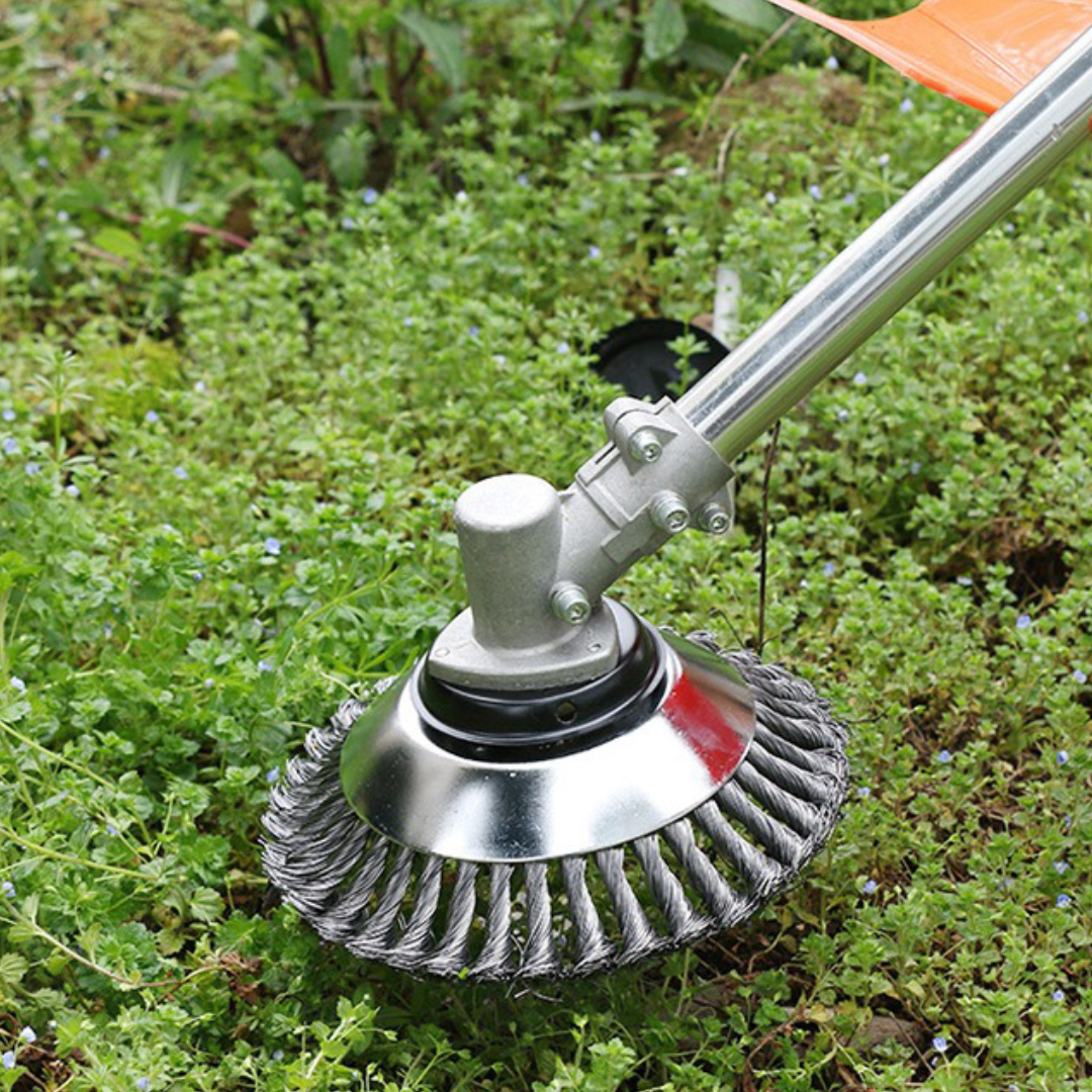 Hoja de Corte de Césped de Alambre de Acero Súper Resistente 360° (Incluye Kit de Adaptadores)