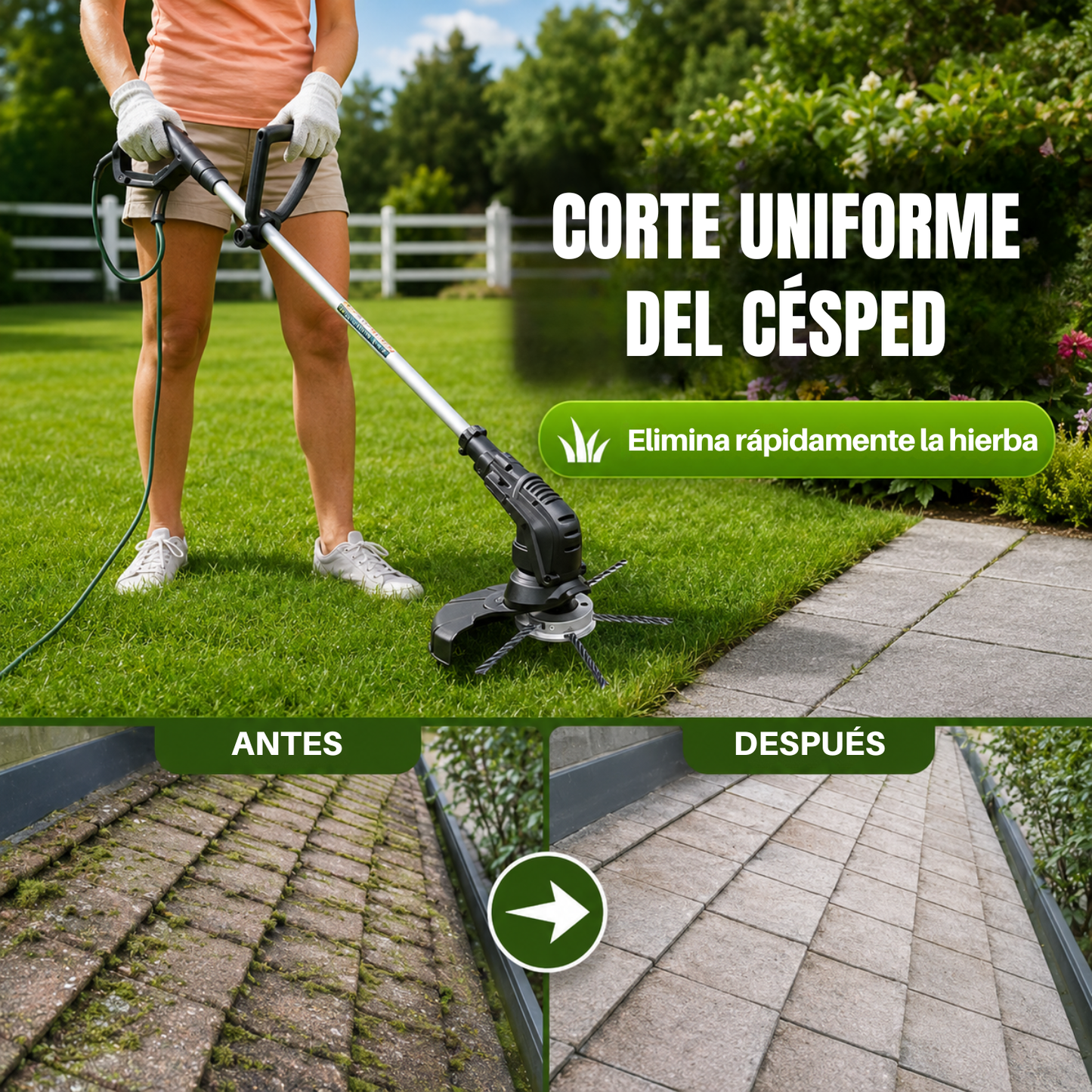 El cabezal para desbrozadora tiene 6 brazos de resistente alambre de acero trenzado.