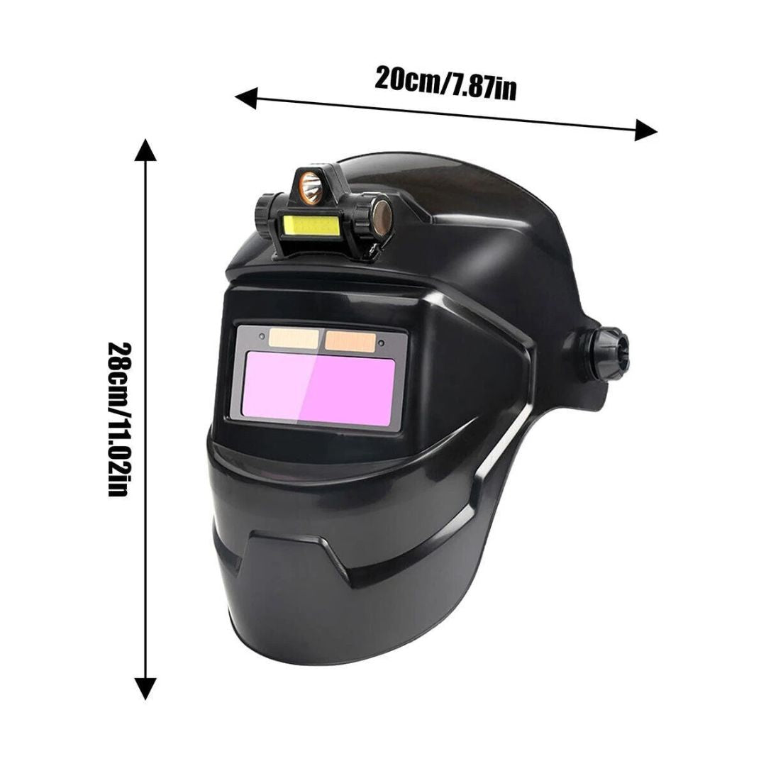 Máscara de Soldadura Automática Oscurecible Premium con Luz LED, Ligera de Cabeza, Protección Ocular Total