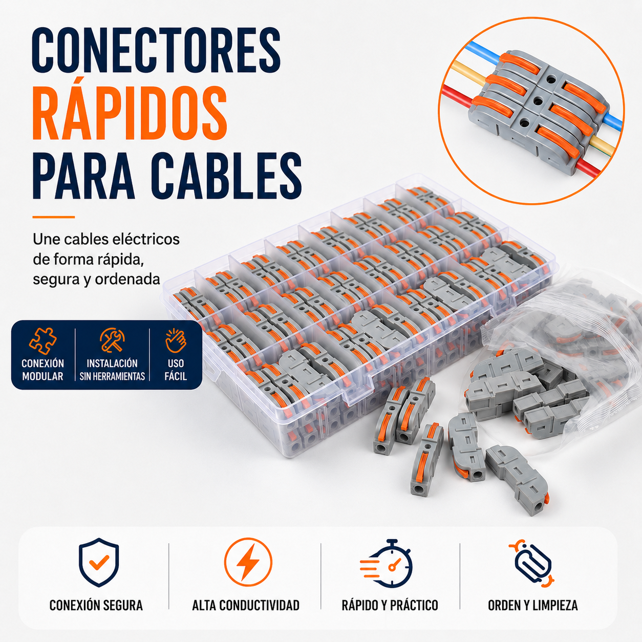Juego De 34 Pares De Conectores Eléctricos Rápidos Con Palanca Reutilizables De 2 Puertos