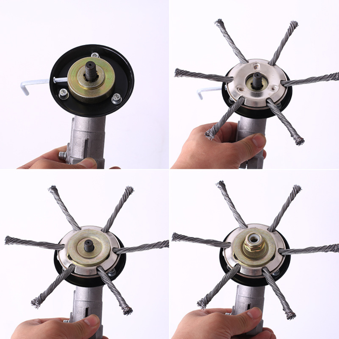 El cabezal del cortacésped tiene 6 ramas tejidas con alambre de acero resistente