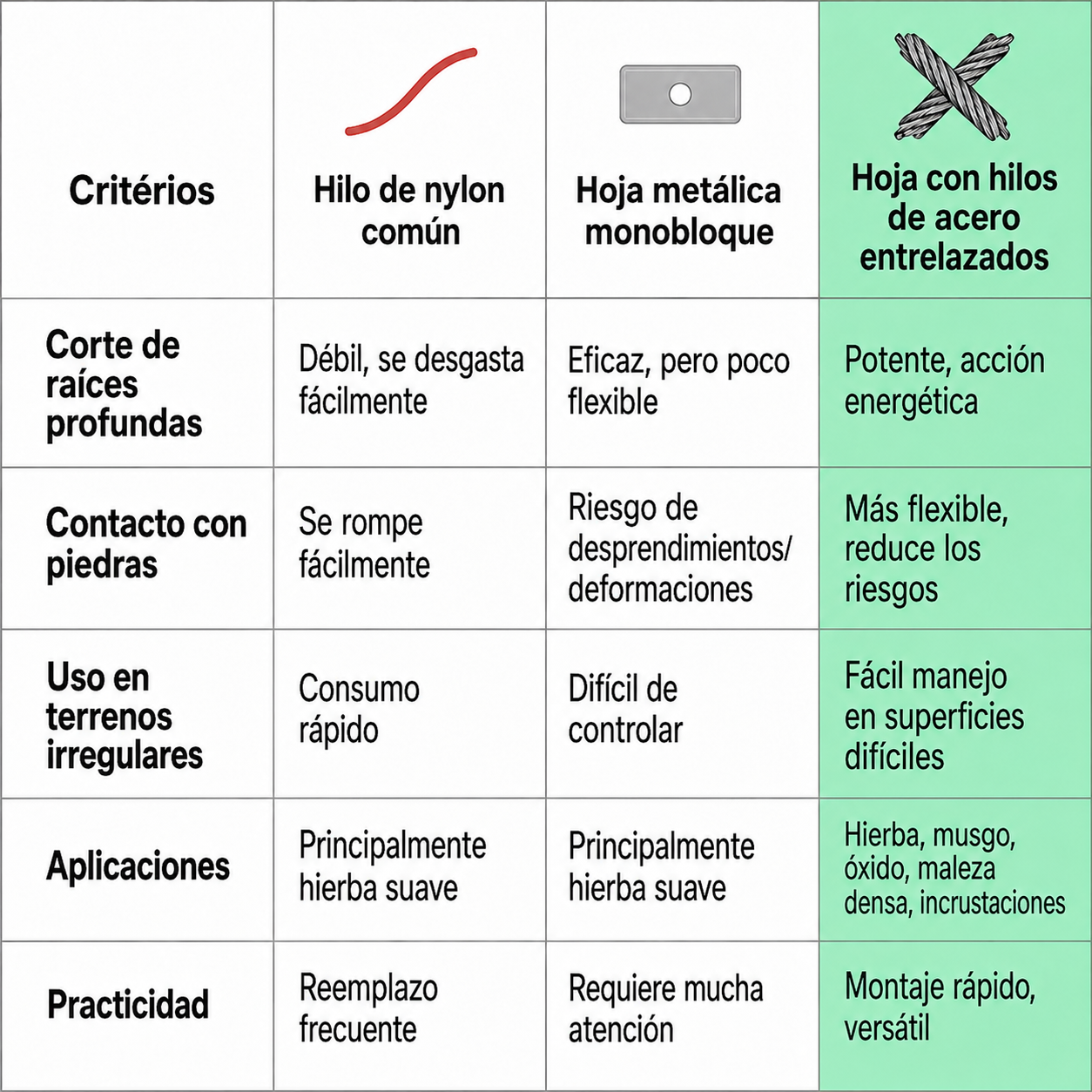 Cabezal de Desbrozadora con 6 Brazos Trenzados de Hilo de Acero Resistente