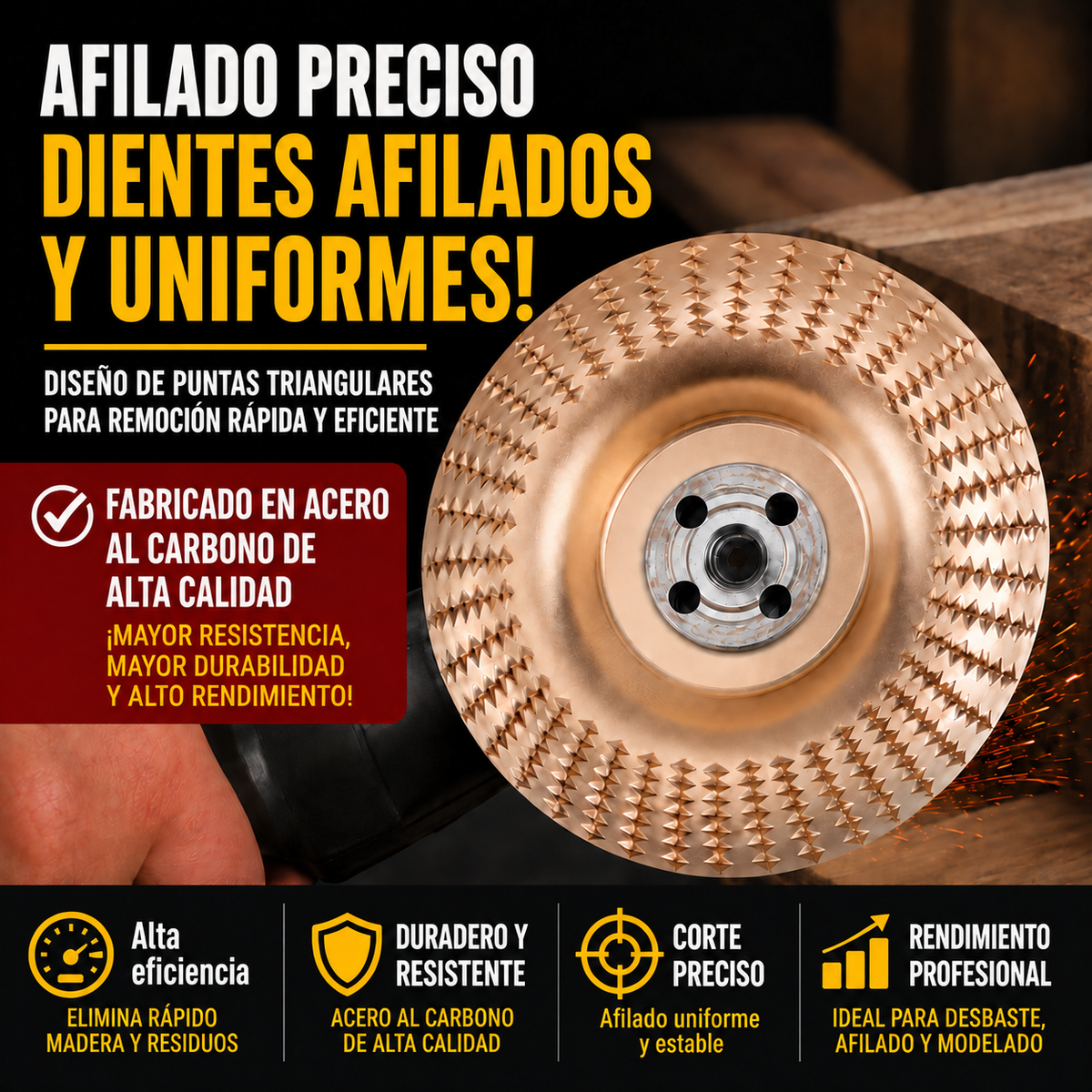 Set De 3 Discos De Desbaste De Acero Al Carbono Para Madera (Plano – Curvo – Inclinado)