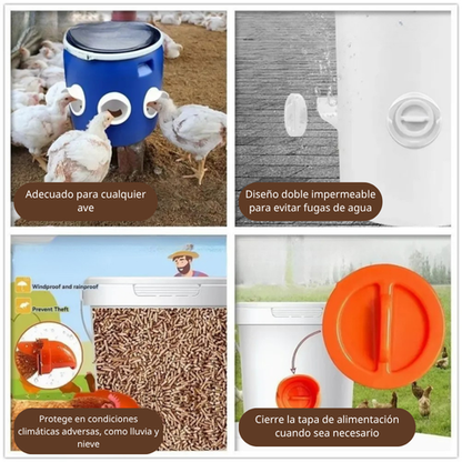 Comedero automático para gallinas y patos para todo tipo de cubos – Incluye broca y sierra de corona