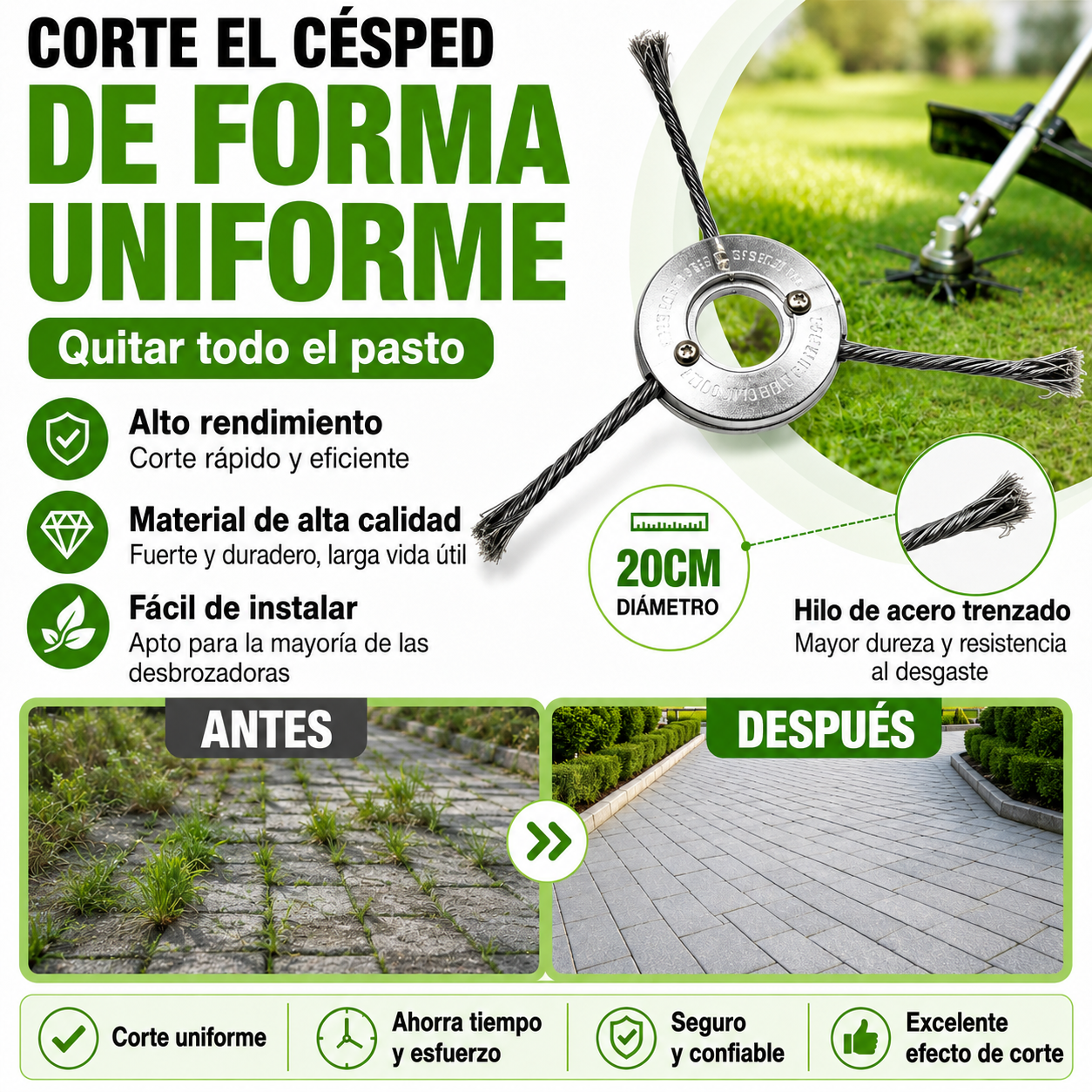 El Cabezal Del Cortacésped Tiene 3 Ramas Tejidas Con Alambre De Acero Resistente