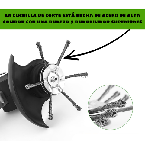 Cabezal de cortacésped de 6 cuchillas fabricado en acero de alta calidad: elimina todo tipo de malas hierbas.