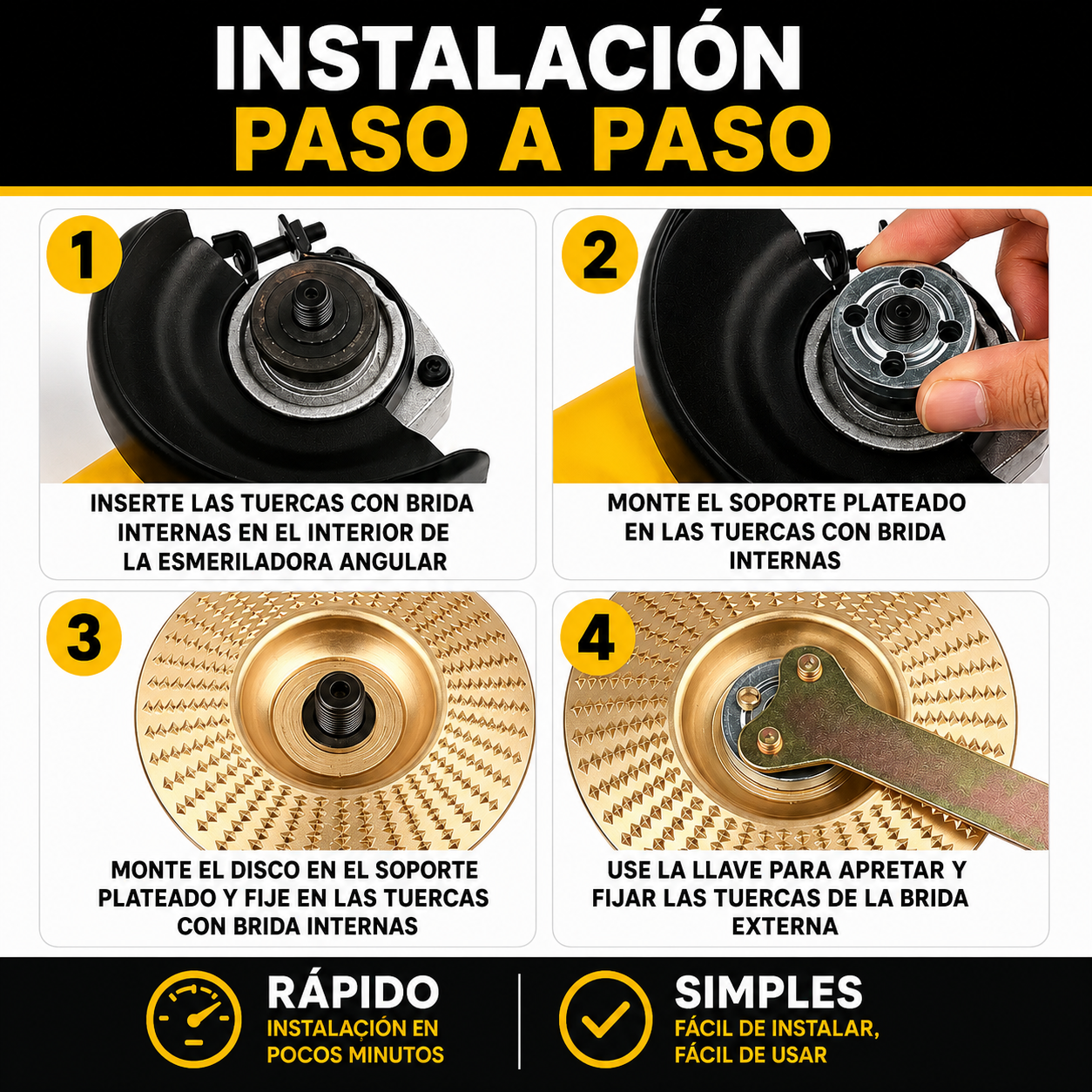 Set De 3 Discos De Desbaste De Acero Al Carbono Para Madera (Plano – Curvo – Inclinado)