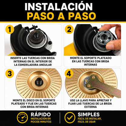 Set De 3 Discos De Desbaste De Acero Al Carbono Para Madera (Plano – Curvo – Inclinado)