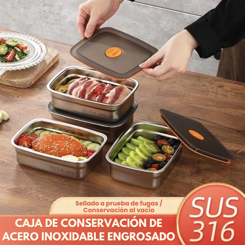 [🎁 Set 7+2 Gratis] Contenedor Hermético de Acero Inoxidable SUS316 - Apto para Horno y Microondas, Conserva la Frescura y Sabor (19 x 14 x 6 cm)