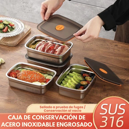 [🎁 Set 7+2 Gratis] Contenedor Hermético de Acero Inoxidable SUS316 - Apto para Horno y Microondas, Conserva la Frescura y Sabor (19 x 14 x 6 cm)
