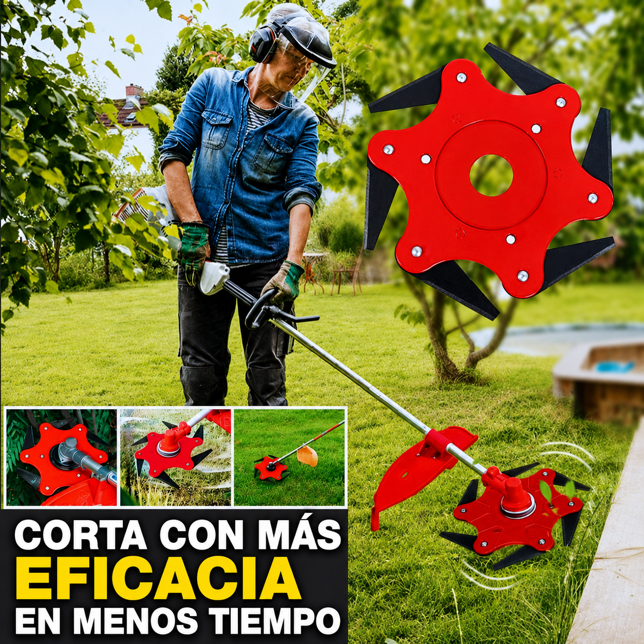 Cuchilla de acero de 6 dientes para césped (accesorios incluidos)