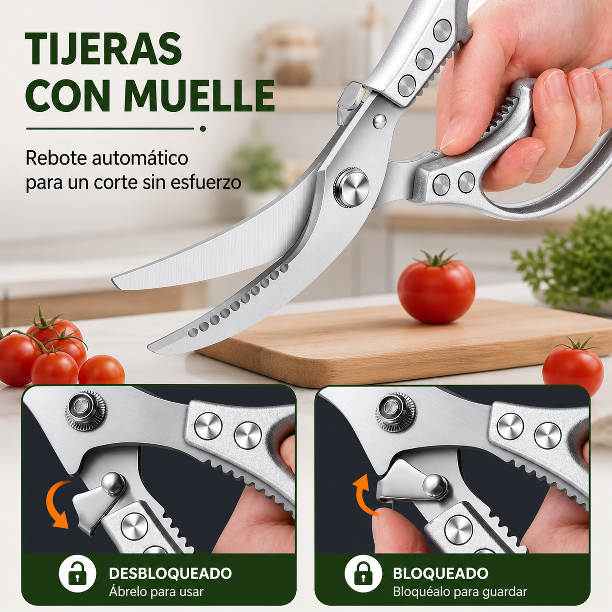 🇪🇸 Tijeras grandes con hoja en forma de diamante, hechas de acero inoxidable macizo importado de Alemania