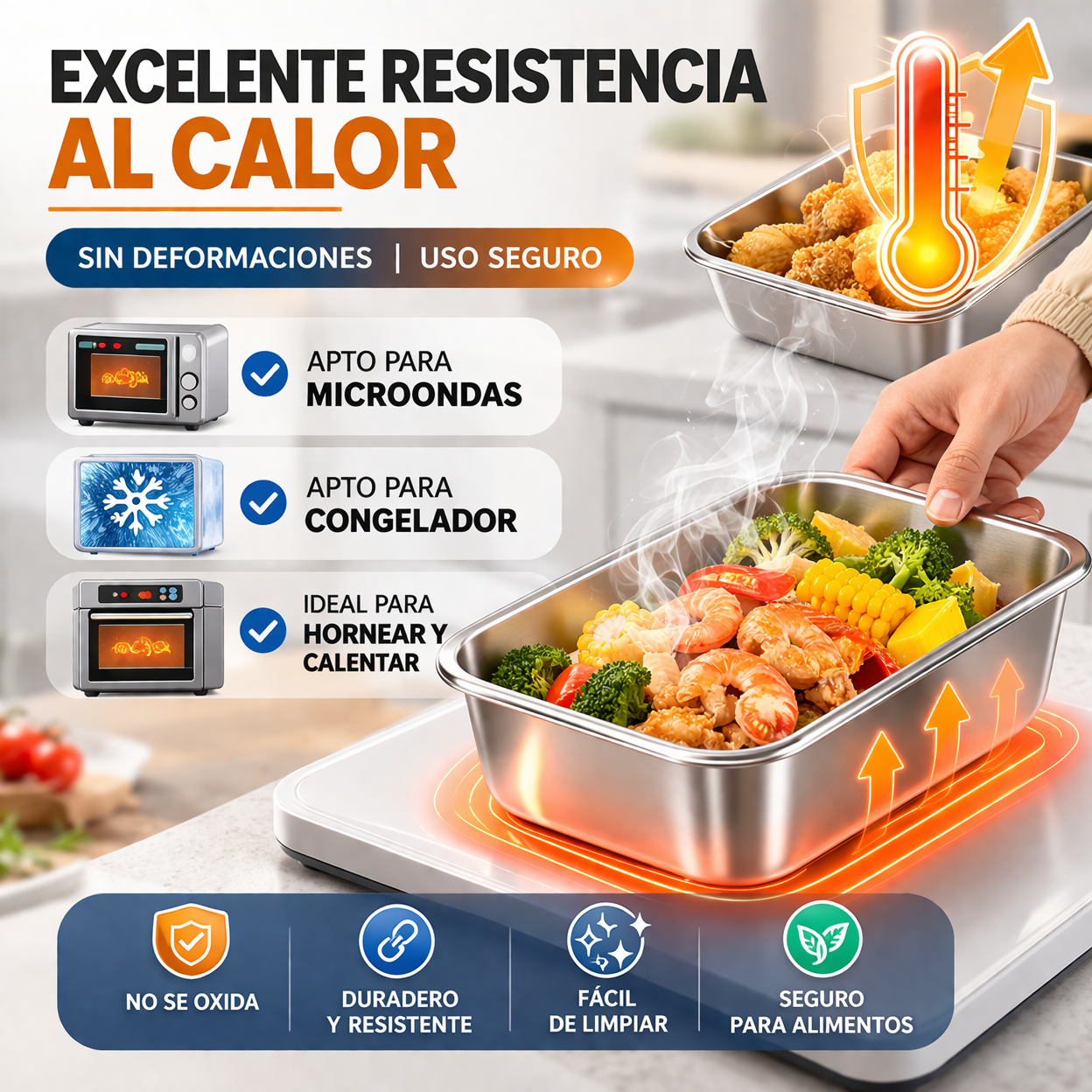 Contenedores de acero inoxidable SUS304 (25 × 20 × 6 cm)