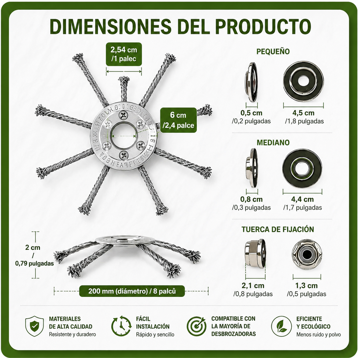 El cabezal del cortacésped tiene 6 ramas tejidas con alambre de acero resistente.