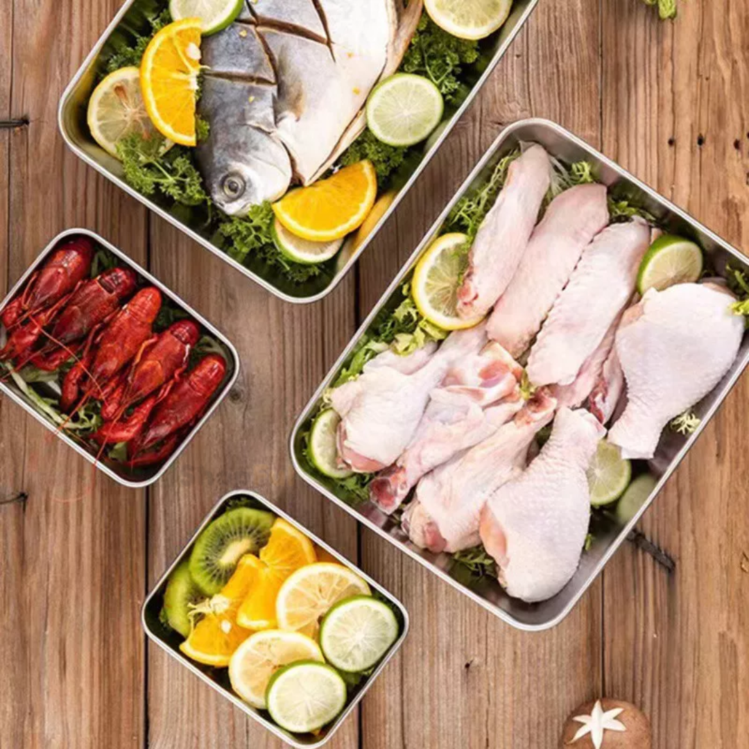 Cajas para la conservación de alimentos, bandeja rectangular de acero inoxidable SUS304 (25x20x5cm)