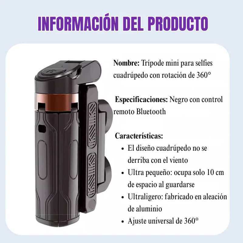 Pocketflex Mini Tripod 2025 📷 Trípode y Palo Selfie 3 en 1 con Control Remoto Bluetooth Captura Momentos Inolvidables