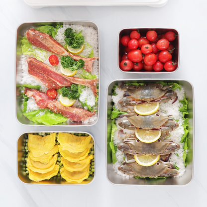 [🎁 Set 7+2 Gratis] SUS304 Cajas de Acero Inoxidable – Saludables, Premium y Aptas para Microondas (25 x 20 x 6 cm)