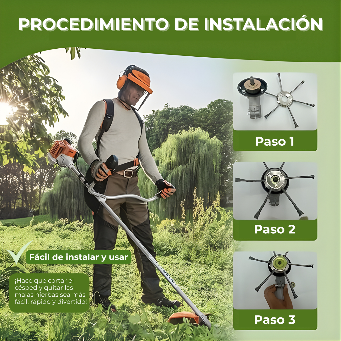 El cabezal del cortacésped tiene 6 ramas tejidas con alambre de acero resistente