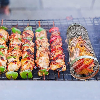 Cesta De Barbacoa De Acero Inoxidable SUS304 Con Rodillo Para Parrillada