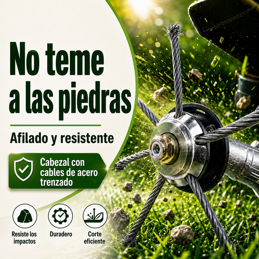 Cabezal Desbrozador de 6 Brazos de Acero Trenzado, Resistente y Potente contra las Malas Hierbas Más Difíciles