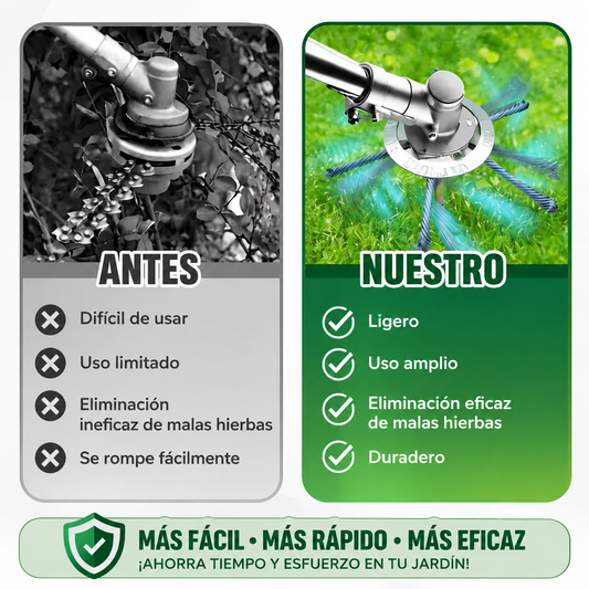 El cabezal del cortacésped tiene 6 ramas tejidas con alambre de acero resistente.