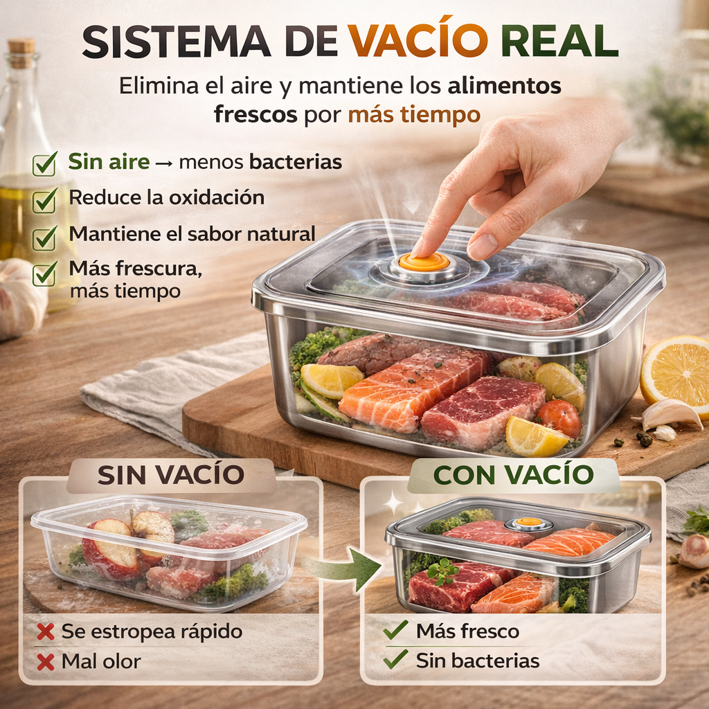 Recipiente de acero inoxidable 316 con capacidad de 1000 ml – Solución segura y práctica para el almacenamiento de alimentos (19 × 14 × 6cm)