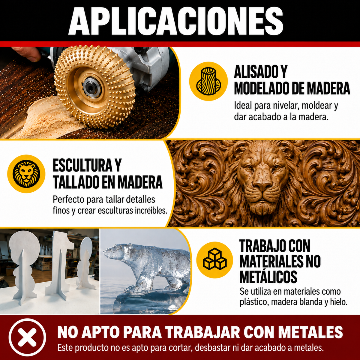 Set De 3 Discos De Desbaste De Acero Al Carbono Para Madera (Plano – Curvo – Inclinado)