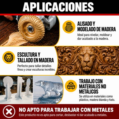Set De 3 Discos De Desbaste De Acero Al Carbono Para Madera (Plano – Curvo – Inclinado)