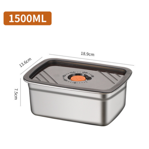 Recipiente Grande Para Alimentos Al Vacío De Acero Inoxidable Antibacteriano De 1500ml (19x14x8cm)