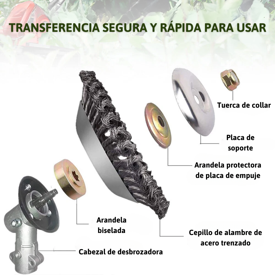 Hoja de Corte de Césped de Alambre de Acero Súper Resistente 360° (Incluye Kit de Adaptadores)