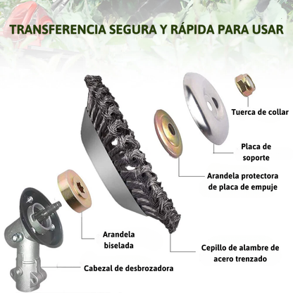 Hoja de Corte de Césped de Alambre de Acero Súper Resistente 360° (Incluye Kit de Adaptadores)
