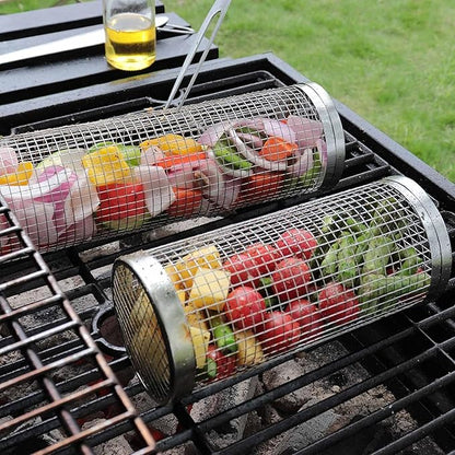 Cesta De Barbacoa De Acero Inoxidable SUS304 Con Rodillo Para Parrillada