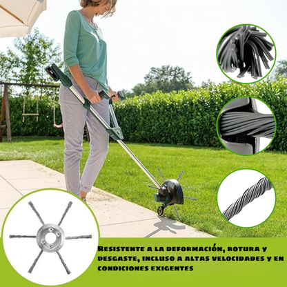Cabezal de cortacésped de 6 cuchillas fabricado en acero de alta calidad: elimina todo tipo de malas hierbas.
