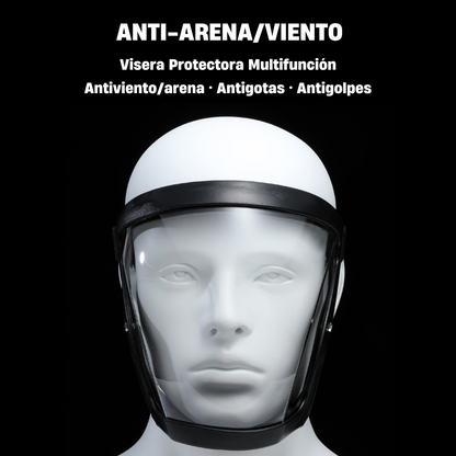 La visera protege el rostro del polvo fino y de la niebla.