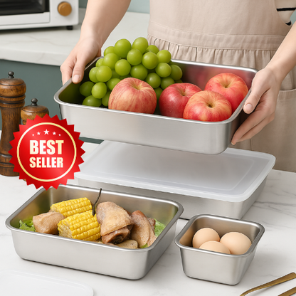 Cajas para la conservación de alimentos, bandeja rectangular de acero inoxidable SUS304 (25x20x5cm)
