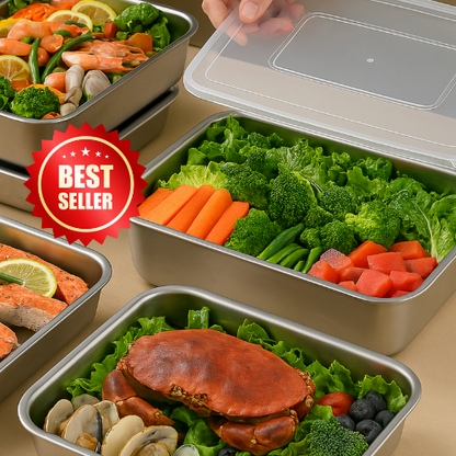 Cajas para la conservación de alimentos, bandeja rectangular de acero inoxidable SUS304 (25x20x5cm)