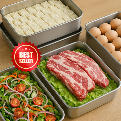 Cajas para la conservación de alimentos, bandeja rectangular de acero inoxidable SUS304 (25x20x5cm)