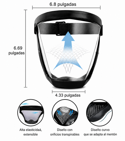 Pantalla facial antivaho, protege contra polvo, residuos y chispas.