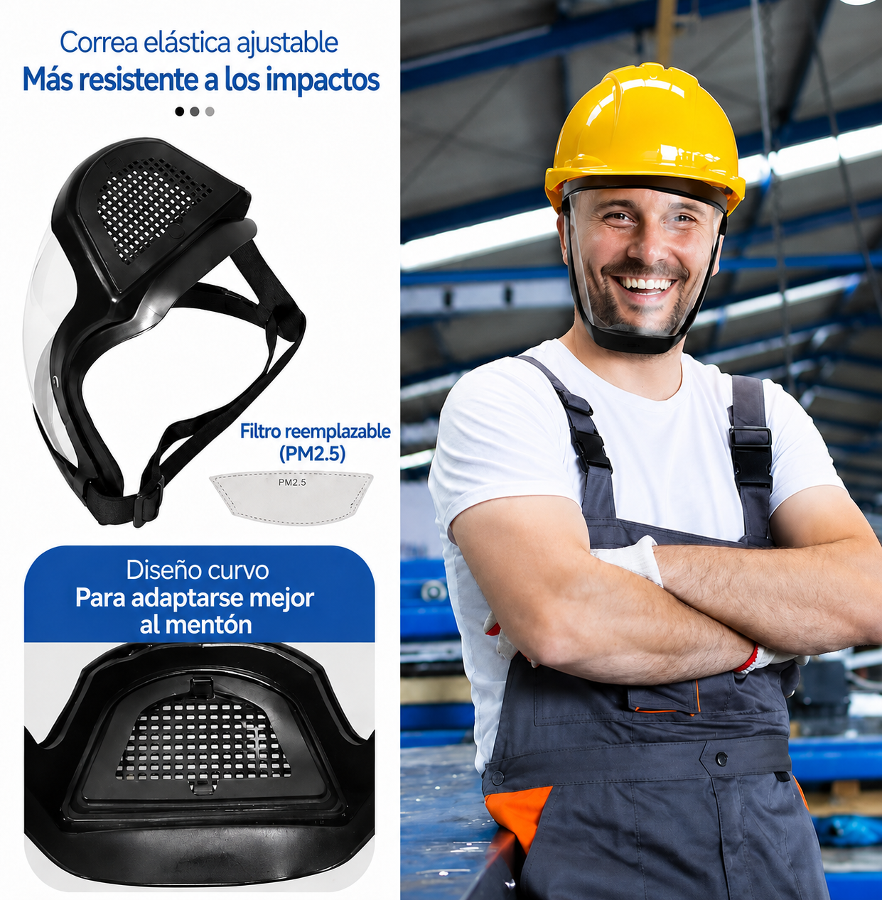 Pantalla facial antivaho, protege contra polvo, residuos y chispas.
