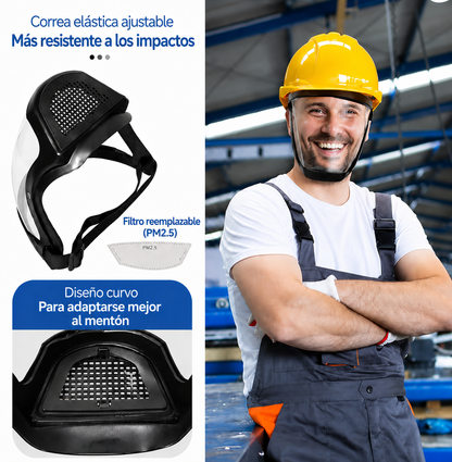 Pantalla facial antivaho, protege contra polvo, residuos y chispas.
